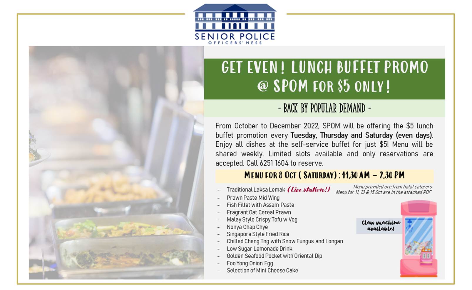 Lunch at SPOM $5 Buffet Promo from 8 Oct 2022